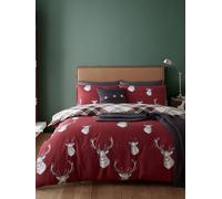 Catherine Lansfield Munro Stag Check Reversible King Duvet Cover Set with Pillowcases Red