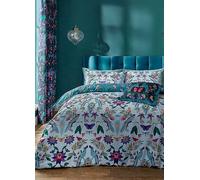 Catherine Lansfield Mya Tropical Floral Reversible Single Duvet Cover Set with Pillowcase Duck egg Blue