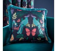 Catherine Lansfield Mya Tropical Floral Fringe 45x45cm Cushion Navy Blue