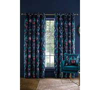 Catherine Lansfield 'mya Tropical Floral' Lined Eyelet Curtains In Navy Navy 168cm width x 183cm drop