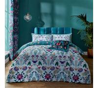 Catherine Lansfield Mya Tropical Floral Reversible Double Duvet Cover Set with Pillowcases Duck egg Blue
