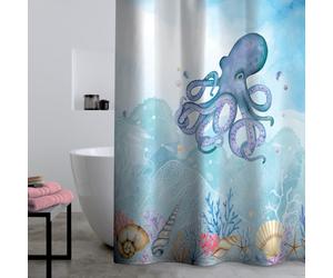 Catherine Lansfield Octopus 180x180cm Shower Curtain Panel Blue