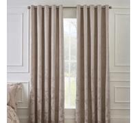 Catherine Lansfield Opulent Jacquard Fully Lined Ready Made Floral Eyelet Curtains Champagne 66X90"