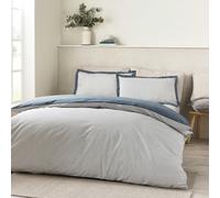 Catherine Lansfield Oxford Pinstripe Reversible King Duvet Cover Set with Pillowcases Navy Blue