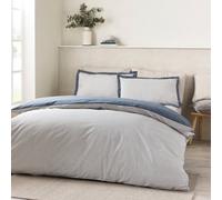 Catherine Lansfield Oxford Pinstripe Reversible Duvet Cover Set With Pillowcases Navy Blue