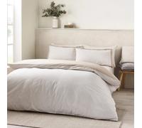 Catherine Lansfield Oxford Pinstripe Reversible Double Duvet Cover Set with Pillowcases Natural