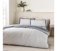 Catherine Lansfield Oxford Pinstripe Reversible Super King Duvet Cover Set with Pillowcases Navy Blue