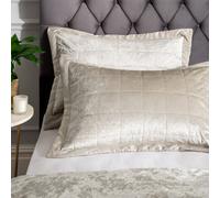 Catherine Lansfield Pillowcases Crushed Velvet Quilted 50X75Cm + Border Pack Of 2 Pillow Cases With Envelope Closure Natural