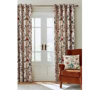 Catherine Lansfield Pippa Floral Birds Pair of Lined Eyelet Curtains Natural