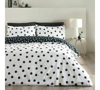Catherine Lansfield Polka Dot Reversible Double Duvet Cover Set with Pillowcases Black/White