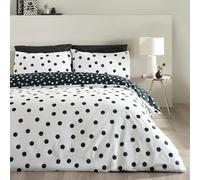 Catherine Lansfield Polka Dot Reversible King Duvet Cover Set with Pillowcases Black/White