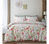 Catherine Lansfield Ella Poppy Reversible King Duvet Cover Set with Pillowcases, Cream