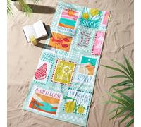 Catherine Lansfield Postcards 76x160cm Cotton Beach Towel Sage Green