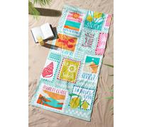 Catherine Lansfield Postcards 76x160cm Cotton Beach Towel Sage Green
