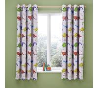 Catherine Lansfield Kids Pair of Lined Eyelet Curtains Prehistoric Dinosaurs Reversible 168x183 cm