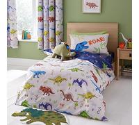 Catherine Lansfield Prehistoric Dinosaurs Reversible Double Duvet Cover Set with Pillowcases Natural
