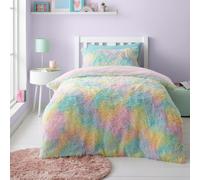 Catherine Lansfield Rainbow Cuddly Soft Faux Fur Duvet Cover Bedding Set Pastel