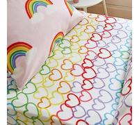 Catherine Lansfield Rainbow Hearts Cosy Fleece Single Fitted Sheet Pink
