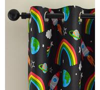 Catherine Lansfield Rainbow Rockets Fully Reversible 66x72 Inch Eyelet Curtains Two Panels Black