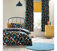 Catherine Lansfield Rainbow Rockets Reversible Double Duvet Cover Set with Pillowcases Black