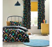 Catherine Lansfield Rainbow Rockets Reversible Duvet Cover Set Black - Junior - Black