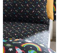Catherine Lansfield Rainbow Rockets Single Fitted Sheet Black