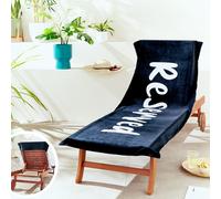 Catherine Lansfield Reserved Lounger Beach Towel 78 x 200cm 100% Cotton Black