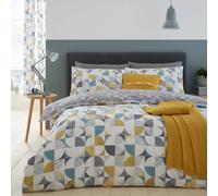 Catherine Lansfield Retro Circle Duvet Cover Double Quilt Bedding Set Ochre Grey