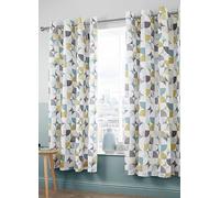Catherine Lansfield Retro Circles Ochre Pair of Eyelet Curtains Teal