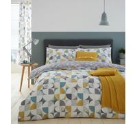 Catherine Lansfield Retro Circles Reversible Duvet Cover Set - Ochre - Double