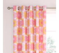 Catherine Lansfield Retro Daisy 66x72 Inch Fully Reversible Eyelet Curtains Two Panels Pink