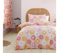 Catherine Lansfield Retro Daisy Reversible Double Duvet Cover Set with Pillowcases Pink
