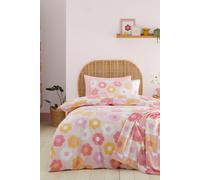 Catherine Lansfield Retro Daisy Reversible Double Duvet Cover Set with Pillowcases Pink