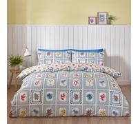 Catherine Lansfield Duvet Cover Set Riviera Tiles, Single, Reversible with Pillowcase, Blue