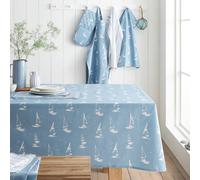 Catherine Lansfield Salcombe Boats Cotton Table Cloth Blue - 137 x 229 cm - Blue