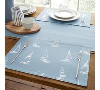 Catherine Lansfield Salcombe Boats Cotton 30x46cm Dining Placemat 4 Pack Blue