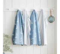 Catherine Lansfield Salcombe Boats Cotton 50x70cm Kitchen Tea Towel Pack of 4 Blue