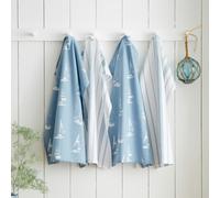 Catherine Lansfield 'Salcombe Boats' Cotton Kitchen Tea Towel Pack of 4 in Blue Catherine Lansfield Blue