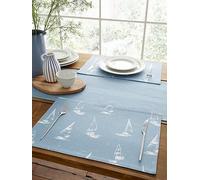 Catherine Lansfield 'Salcombe Boats' Cotton Dining Placemat 4 Pack in Blue Catherine Lansfield Blue