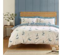 Catherine Lansfield Salcombe Boats Reversible Single Duvet Cover Set with Pillowcase Soft Blue