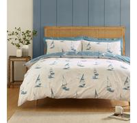 Catherine Lansfield Salcombe Boats Reversible Single Duvet Cover Set with Pillowcase Soft Blue