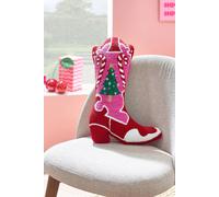 Catherine Lansfield 'santa's Howdy Christmas' Boot Boucle 3D Shaped Cushion In Pink Pink One Size