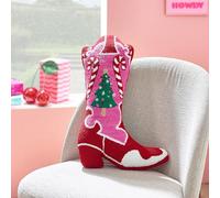 Catherine Lansfield Santa's Howdy Christmas Boot Boucle 3D Shaped Cushion Pink