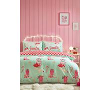 Catherine Lansfield Santa's Howdy Christmas Reversible Double Duvet Cover Set with Pillowcases Green