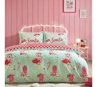 Catherine Lansfield Santa's Howdy Christmas Reversible Single Duvet Cover Set with Pillowcase Green