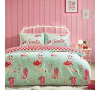 Catherine Lansfield Santa's Howdy Christmas Reversible Single Duvet Cover Set with Pillowcase Green