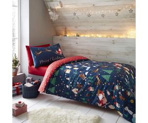 Catherine Lansfield Santa's Wonderland Glow In The Dark King Duvet Set Navy Festive