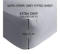 Catherine Lansfield Satin Stripe 300TC Bed Set Or Fitted Sheet Collection Grey