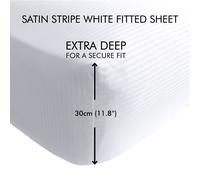 Catherine Lansfield Satin Stripe 300TC Bed Set Or Fitted Sheet Collection White