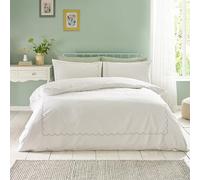 Catherine Lansfield Scallop Border Embroidery Single Duvet Cover Set with Pillowcase White/Green